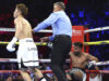Naoya Inoue ended Ramon Cardenas' brave resistance in the eighth round in Las Vegas on Sunday Photo Credit: Mikey Williams/Top Rank