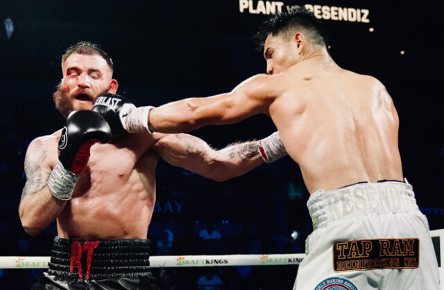 Caleb Plant has defeated shock in the case of Jose Armando Resendiz in Las Vegas Photo Credit: Sean Michael Ham/TGB Promotions Caleb Plant has defeated shock in the case of Jose Armando Resendiz in Las Vegas Photo Credit: Sean Michael Ham/TGB Promotions