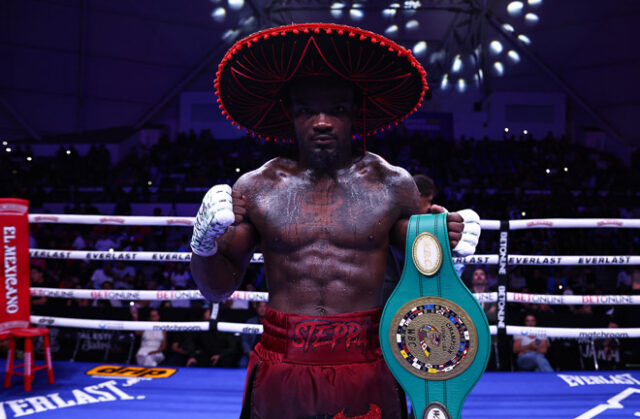 Khalil Coe celebrates his sixth round of the Manuel Gallegos Melina Pizano/Matchroom stop Khalil Coe celebrates his sixth round of the Manuel Gallegos Melina Pizano/Matchroom stop