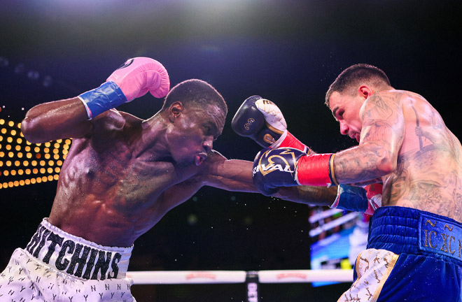 Hitchins unloads on George Kambosos in one sided affair. Mandatory Credit: Geoffrey Knott/MatchroomBoxing