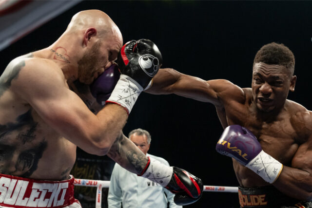 Mbilli stops Sulecki in the first round Credit: Vincent Ethier/Eye Of The Tiger