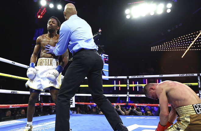 Davis destroyed Berinchyk to become world champion Photo Credit: Mikey Williams/Top Rank