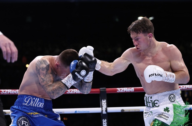 O'leary and Dillon fight him in Portman Road Credit: Leigh Dawney/Queensberry.