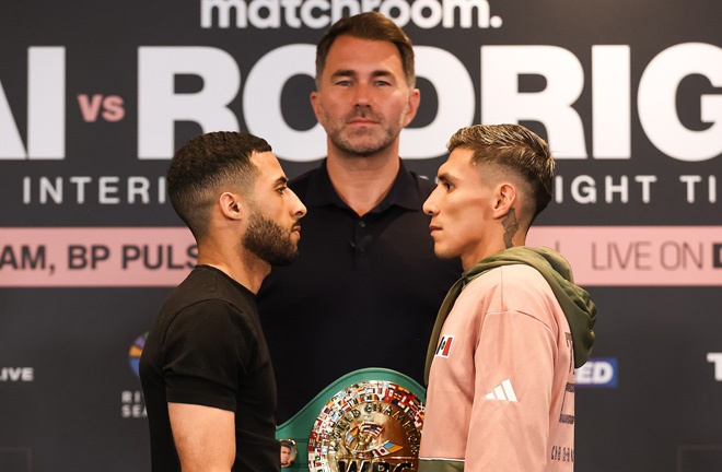 Yafai and Rodriguez face-to-face at Thursday's press conference Photo Credit: Mark Robinson Matchroom Boxing