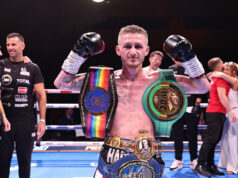 Ryan Garner, aka The Piranha defended his European title & added two further belts by defeating the British and Commonwealth champion Reece Bellotti at the Bournemouth International Centre last night. Photo Credit: Queensberry/Leigh Dawney