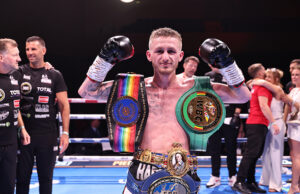 Ryan Garner, aka The Piranha defended his European title & added two further belts by defeating the British and Commonwealth champion Reece Bellotti at the Bournemouth International Centre last night. Photo Credit: Queensberry/Leigh Dawney