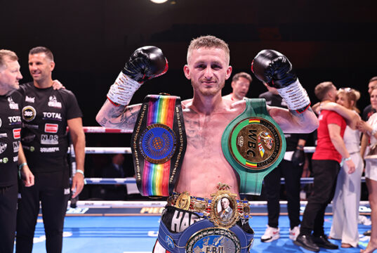 Ryan Garner, aka The Piranha defended his European title & added two further belts by defeating the British and Commonwealth champion Reece Bellotti at the Bournemouth International Centre last night. Photo Credit: Queensberry/Leigh Dawney