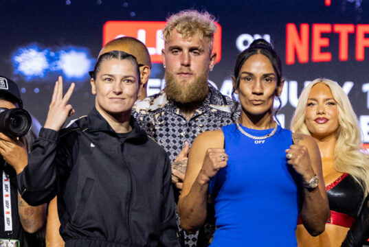 Amanda Serrano and Katie Taylor ahead of their trilogy matchup Photo Credit: Esther Lin / Most Valuable Promotions