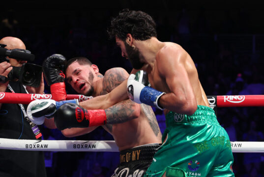 Hamzah Sheeraz demolished Edgar Berlanga in five rounds in New York Photo Credit: Golden Boy/Cris Equeda