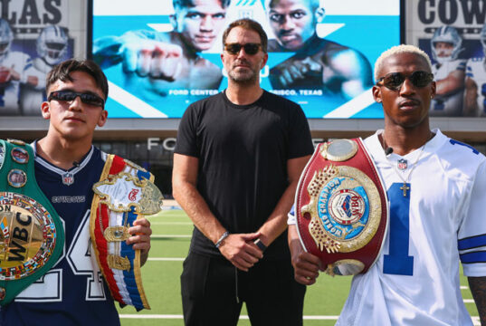 Jesse Rodriguez and Phumelela Cafu meet for the WBC and WBO super flyweight titles in Texas on Saturday Photo Credit: Melina Pizano/ Matchroom
