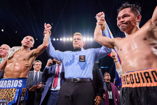 Manny Pacquiao was held to a draw by Mario Barrios on his return to the ring in Las Vegas on Saturday Photo Credit: Esther Lin/Premier Boxing Champions