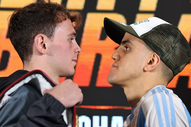 Jack Turner faces off with his opponent ahead of Saturday night credit: Leigh Dawney/ Queensberry