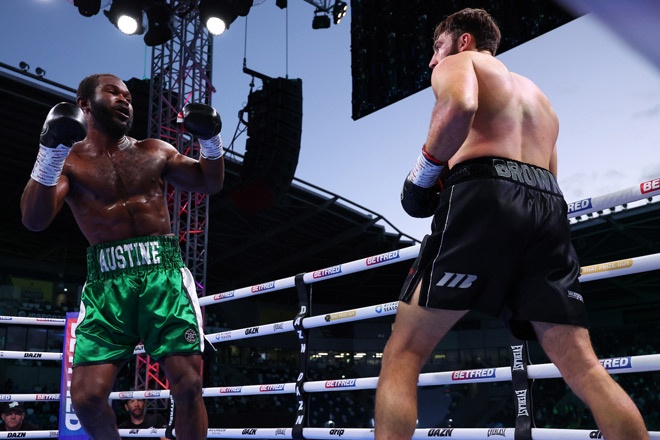 Pat Brown went to 4-0 in Belfast stopping his man in round two. credit: Matthew Pover Matchroom Boxing