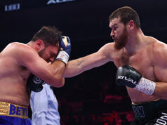 Arslanbek Makhmudov proved too strong for Dave Allen in Sheffield on Saturday Photo Credit: Mark Robinson Matchroom Boxing