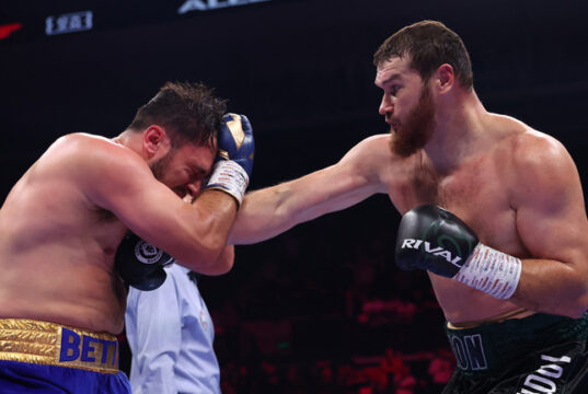 Arslanbek Makhmudov proved too strong for Dave Allen in Sheffield on Saturday Photo Credit: Mark Robinson Matchroom Boxing