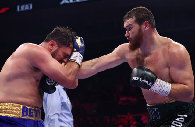 Arslanbek Makhmudov proved too strong for Dave Allen in Sheffield on Saturday Photo Credit: Mark Robinson Matchroom Boxing