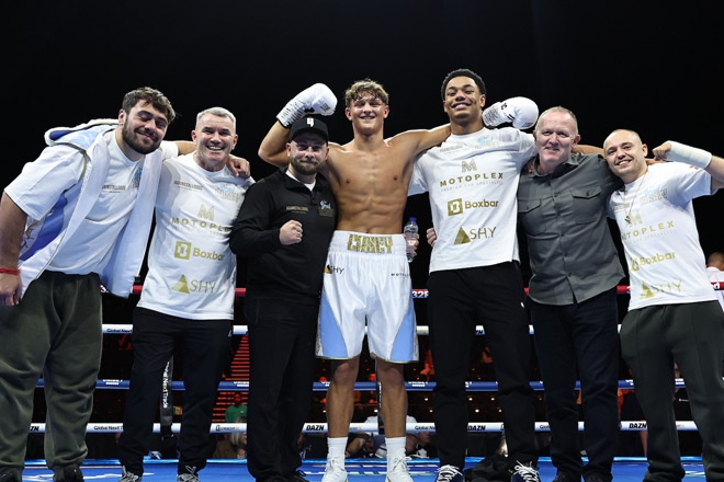 Brad Casey stopped his man infront of a star-studded team ringside Credit: Leigh Dawney/ Queensberry