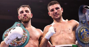 Spoils are shared between Collins and Lorente in Glasgow. Credit: Leigh Dawney/ Queensberry