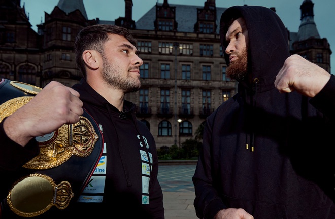 Allen and Makhmudov face-to-face ahead of Saturday's showdown Photo Credit: Mark Robinson Matchroom Boxing