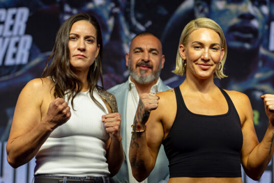 Mayer and Spencer face off ahead of their fight tomorrow. Credit: Vitor Munhoz/Eye Of The Tiger