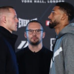 Sains and Coleman face-to-face ahead of their English title clash Photo Credit: Mark Robinson Matchroom Boxing