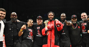 Jeamie TKV with his team after Frazer Clarke win Credit: BOXXER/ Chris Dean