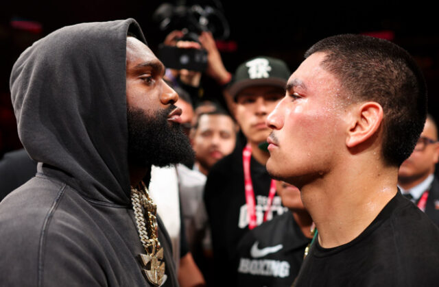 Vergil Ortiz Jr and Jaron Ennis came face-to-face Photo Credit: Golden Boy Promotions / Cris Esqueda