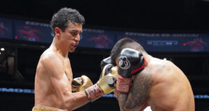 Rafael Espinoza stopped Arnold Khegai in Mexico on Saturday Photo Credit: Zanfer Boxing