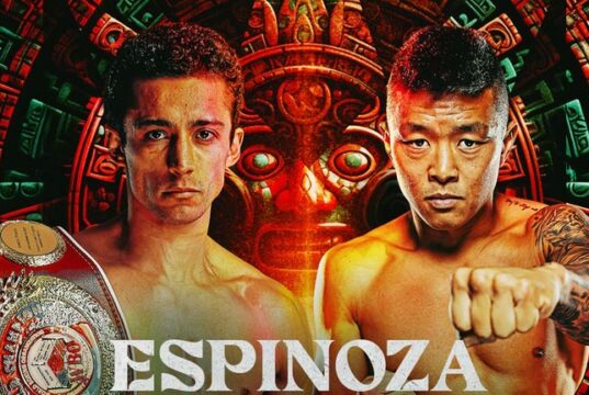 Rafael Espinoza defends his WBO featherweight world title against Arnold Khegai in Mexico on Saturday Photo Credit: Top Rank