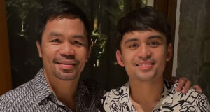 Manny Pacquiao with his son, Jimuel ahead of his proffesional debut credit: instagram