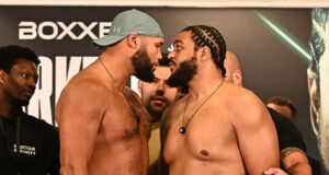 Frazer Clarke and Jeamie TKV had to be separated ahead of their clash Photo Credit: Chris Dean/BOXXER