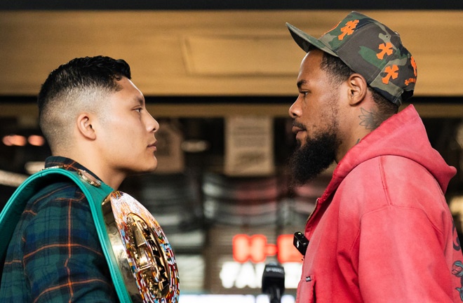 Cruz and Roach face-to-face ahead of Saturday's showdown Photo Credit: Ryan Hafey/Premier Boxing Champions