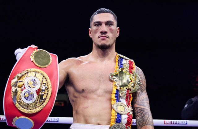 Jai Opetaia retained his IBF and Ring Magazine cruiserweight titles with an eighth round stoppage of Huseyin Cinkara in Australia Photo Credit: Mark Robinson Matchroom Boxing