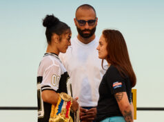 Serrano and Tellez face-to-face ahead of their showdown Photo Credit: Harry Aaron / Most Valuable Promotions