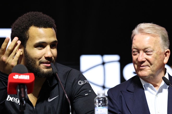 Frank Warren discussed why Moses Itauma's next fight was postponed. Source: Queensberry