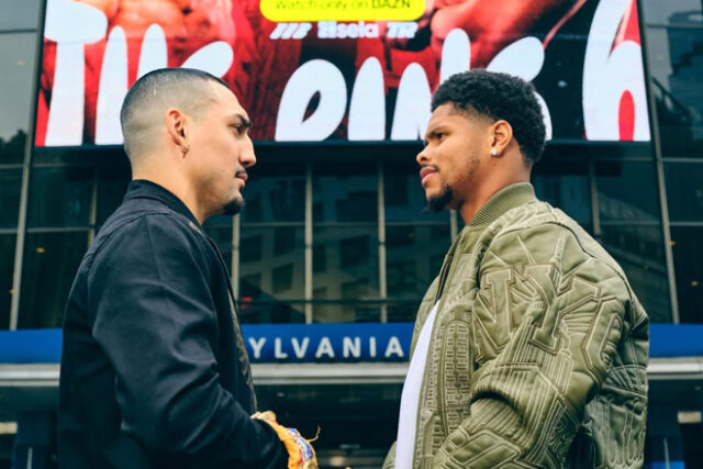 Teofimo Lopez and Shakur Stevenson face off ahead of their fight on the 31st Credit: Turki/ Instagram Teofimo Lopez and Shakur Stevenson face off ahead of their fight on the 31st Credit: Turki/ Instagram