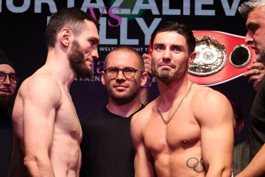 Josh Kelly weighed in heavier than Bakhram Murtazaliev at Friday's weigh in Photo Credit: Mark Robinson Matchroom Boxing