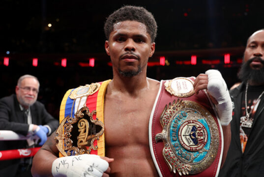 Stevenson celebrates winning the WBO and Ring super lightweight titles Photo Credit: Cris Esqueda Matchroom Boxing