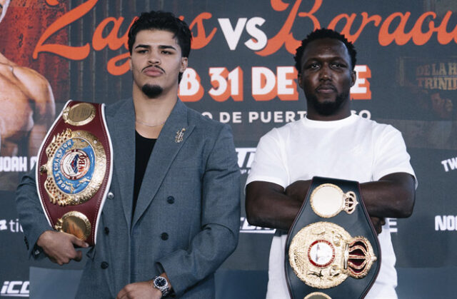 Xander Zayas meets Abass Baraou in a super welterweight title unification on Saturday in Puerto Rico Photo Credit: Top Rank Xander Zayas meets Abass Baraou in a super welterweight title unification on Saturday in Puerto Rico Photo Credit: Top Rank
