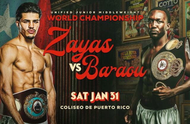 Xander Zayas and Abass Baraou clash in a super welterweight unification on Saturday in Puerto Rico Photo Credit: Top Rank Xander Zayas and Abass Baraou clash in a super welterweight unification on Saturday in Puerto Rico Photo Credit: Top Rank