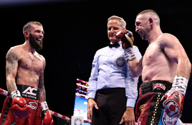 Cacace and Dickens put on a show in Dublin. Photo Credit: Queensberry/Leigh Dawney Cacace and Dickens put on a show in Dublin. Photo Credit: Queensberry/Leigh Dawney