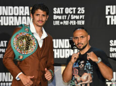Sebastian Fundora defends his WBC super welterweight title against Keith Thurman on Saturday in Las Vegas, live on Amazon Prime pay-per-view Photo Credit: Lina Baker/Premier Boxing Champions