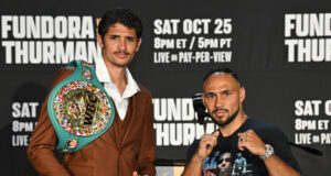 Sebastian Fundora defends his WBC super welterweight title against Keith Thurman on Saturday in Las Vegas, live on Amazon Prime pay-per-view Photo Credit: Lina Baker/Premier Boxing Champions