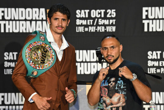 Sebastian Fundora defends his WBC super welterweight title against Keith Thurman on Saturday in Las Vegas, live on Amazon Prime pay-per-view Photo Credit: Lina Baker/Premier Boxing Champions