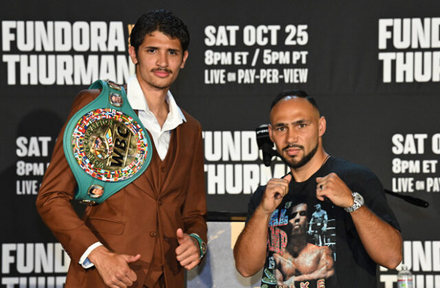 Sebastian Fundora defends his WBC super welterweight title against Keith Thurman on Saturday in Las Vegas, live on Amazon Prime pay-per-view Photo Credit: Lina Baker/Premier Boxing Champions Sebastian Fundora defends his WBC super welterweight title against Keith Thurman on Saturday in Las Vegas, live on Amazon Prime pay-per-view Photo Credit: Lina Baker/Premier Boxing Champions