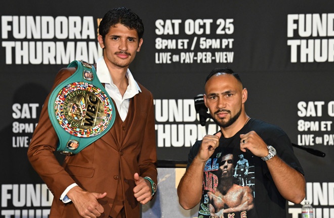 Sebastian Fundora defends his WBC super welterweight title against Keith Thurman on Saturday in Las Vegas, live on Amazon Prime pay-per-view Photo Credit: Lina Baker/Premier Boxing Champions