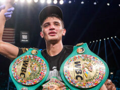 Sebastian Fundora retained his WBC super welterweight world title with a sixth round stoppage of Keith Thurman in Las Vegas on Saturday Photo Credit: Esther Lin/Premier Boxing Champions
