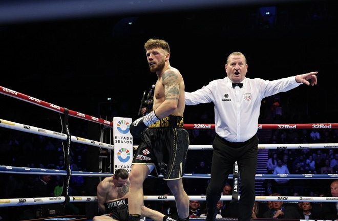 Josh Holmes stopped Alex Murphy in the first round. Photo Credit: Queensberry/Leigh Dawney