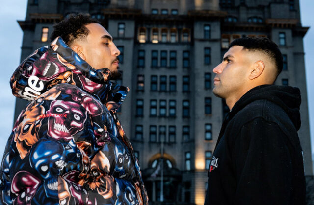 Ben Whittaker face-to-face with Braian Suarez ahead of their clash in Liverpool on Saturday Photo Credit: Matchroom Boxing Ben Whittaker face-to-face with Braian Suarez ahead of their clash in Liverpool on Saturday Photo Credit: Matchroom Boxing