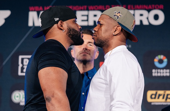 Miller and Pero face-to-face ahead of their clash Photo Credit: Matchroom Boxing